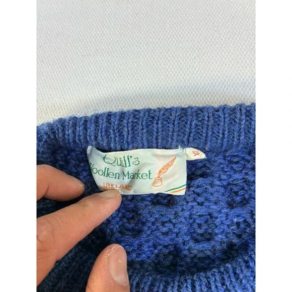 Vintage Quill's Woolen Market Blue Fisherman Sweater Men's XL Wool Cable Knit